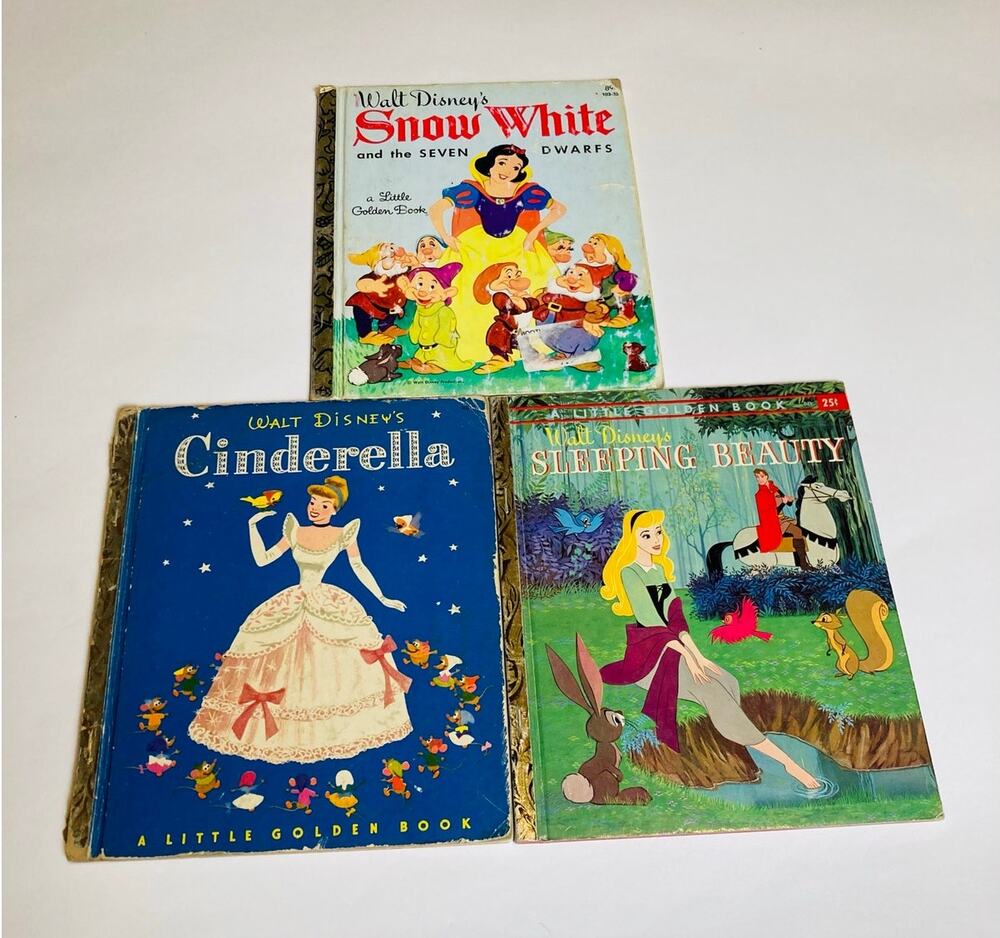 Vintage Walt Disney A Little Golden Books: Cinderella Snow White Sleeping Beauty